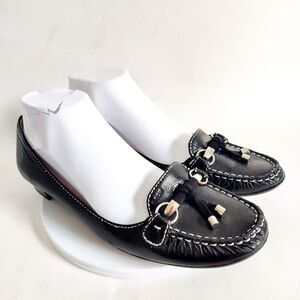 Geox Respira Academia Black Leather Slip On Office Loafers Flats Size 9 /40